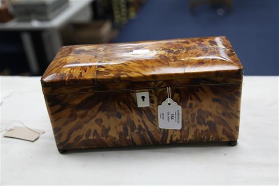 A Victorian blond tortoiseshell tea caddy, 12in.